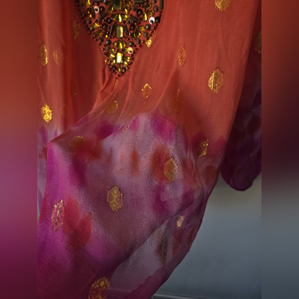 HALE BOB Pink Semi-sheer Silk Blouse With Beaded Neckline - Picture 4 of 8